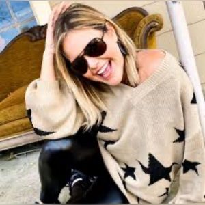 Women's Casual Sweater Pullover V-Neck 5‎ Pointed Star Long Sleeve Sweater Med